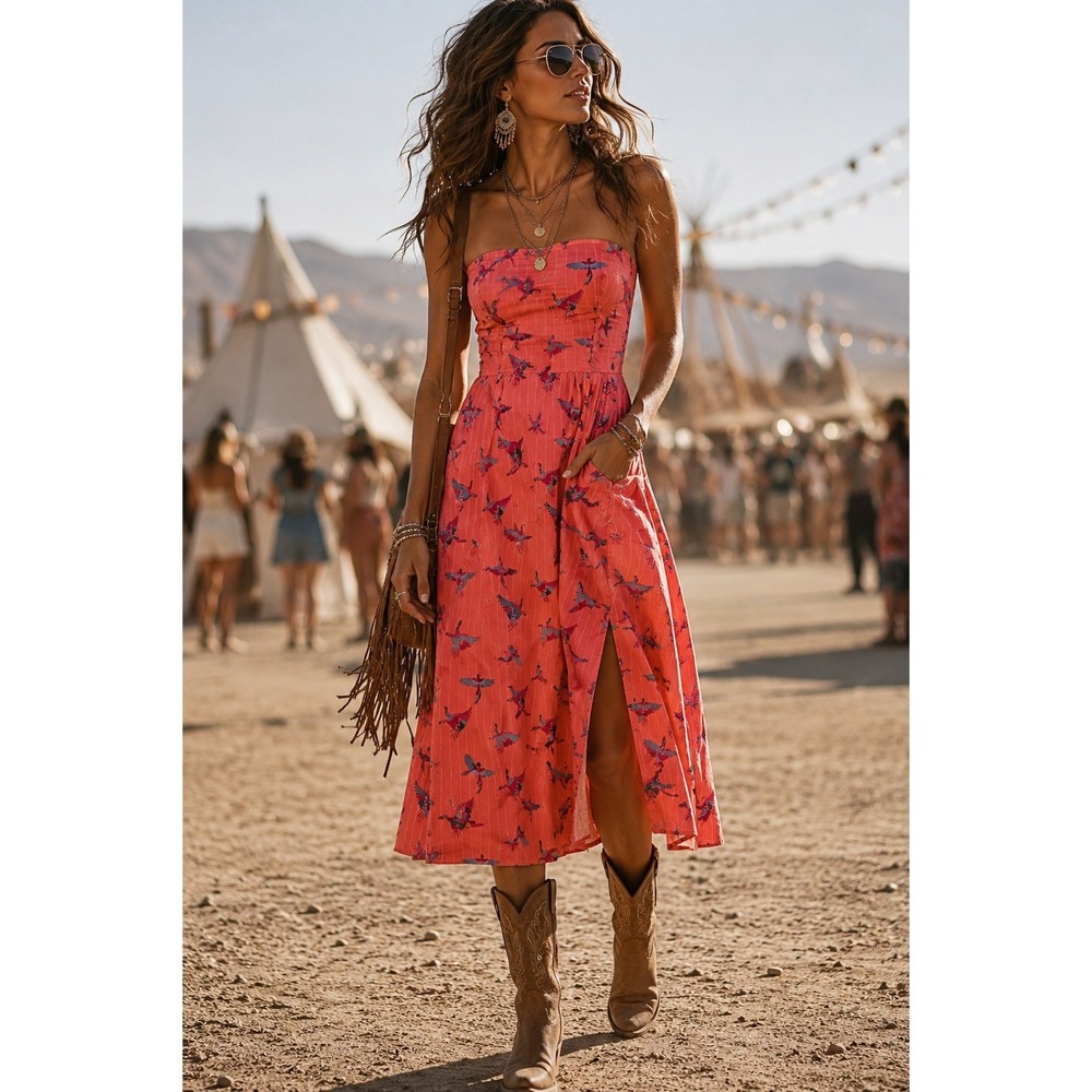 Free People Sunshine of Your Love Strapless Cottagecore Corset Midi Dress‎ 6